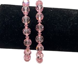 PALE PINK FACETED CUT AB CRYSTAL STRETCH BRACELETS - SET OF 2